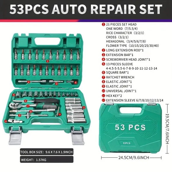53pcs Set Car Repair Kit Tools, Car Repair Machine Repair Quick