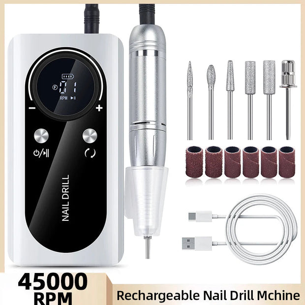 45000RPM Nail Drill Machine Kit Rechargeable Nail Sander Machine With