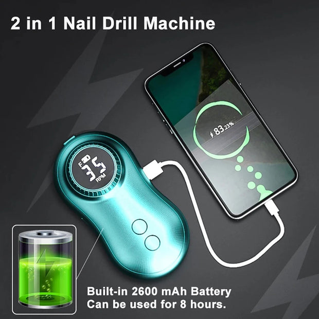 35000 RPM Electric Nail Polish Drill Mini 2 in 1 Electric Nail File
